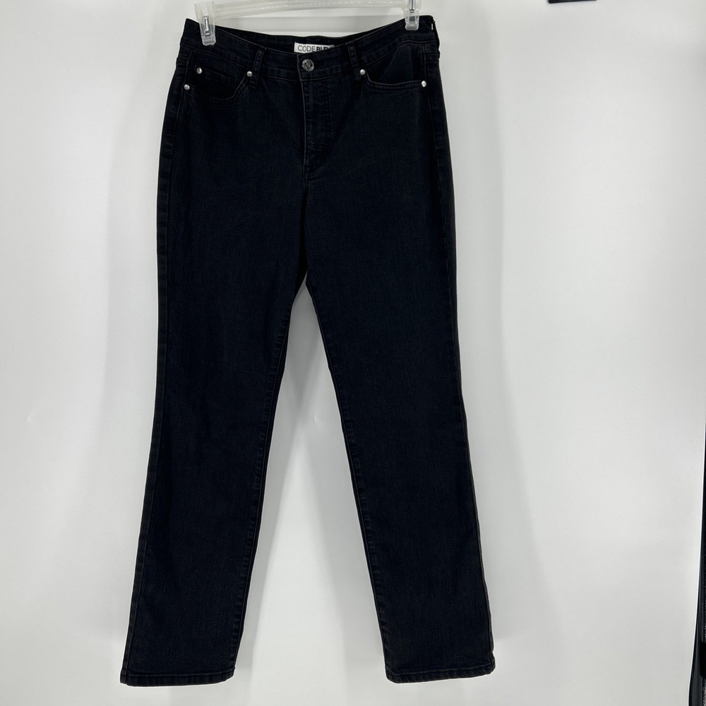 Code Bleu Chelsea Jeans Women's 10 Black Straight Leg Studded Pockets Slimming